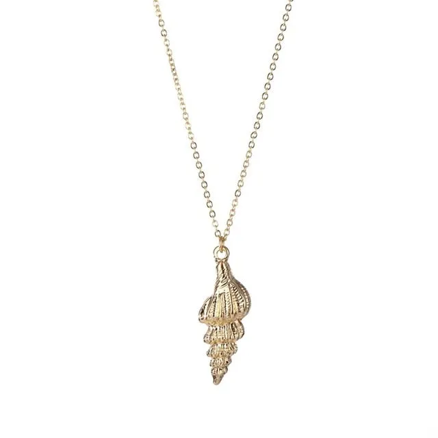 Gold Plated Boho Conch Seashell Pendant Necklace
