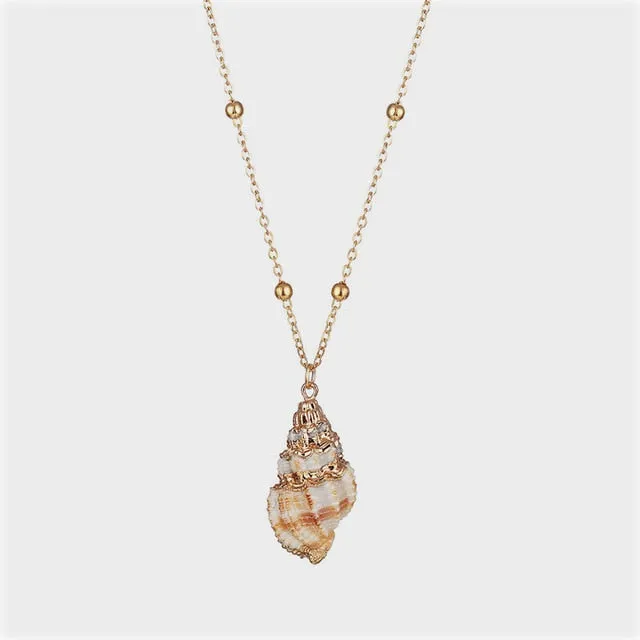 Gold Plated Boho Conch Seashell Pendant Necklace
