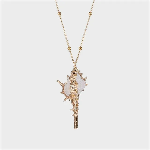 Gold Plated Boho Conch Seashell Pendant Necklace