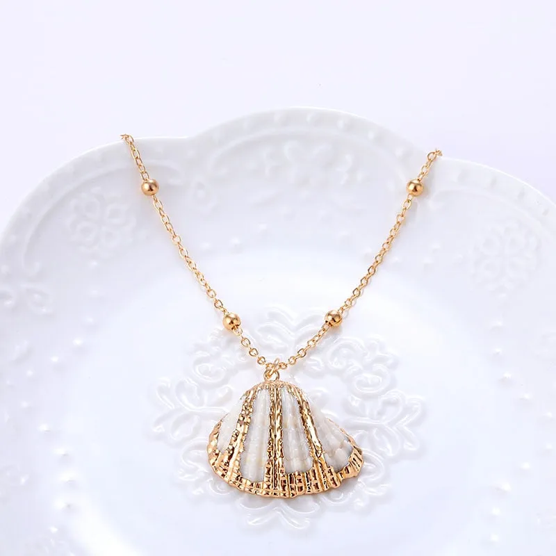 Gold Plated Boho Conch Seashell Pendant Necklace