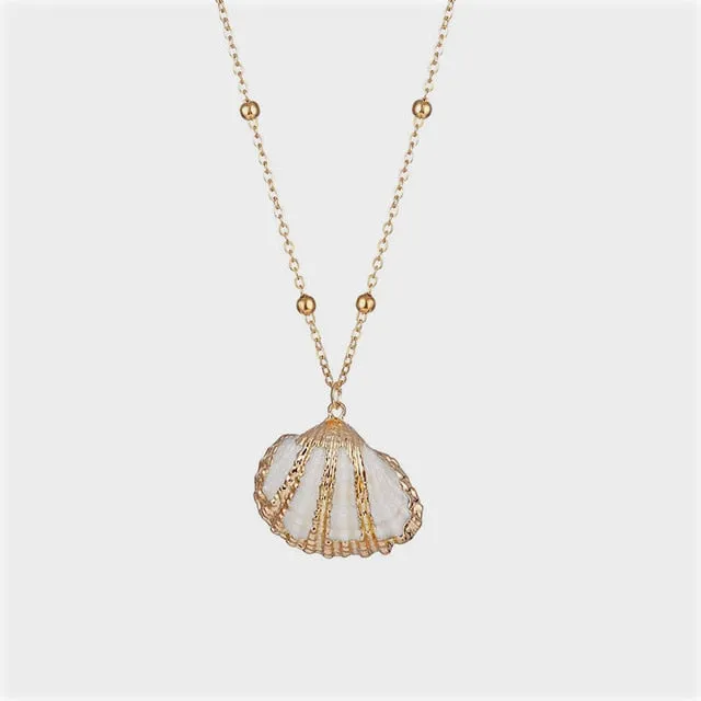 Gold Plated Boho Conch Seashell Pendant Necklace