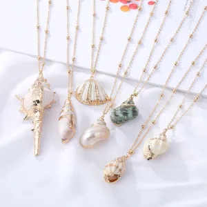 Gold Plated Boho Conch Seashell Pendant Necklace