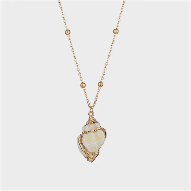 Gold Plated Boho Conch Seashell Pendant Necklace