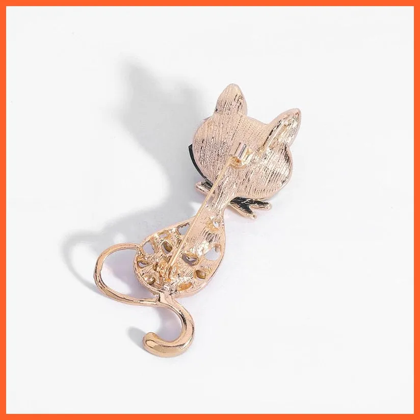 Gold Plated Inlaid Rhinestone Cat Brooch
