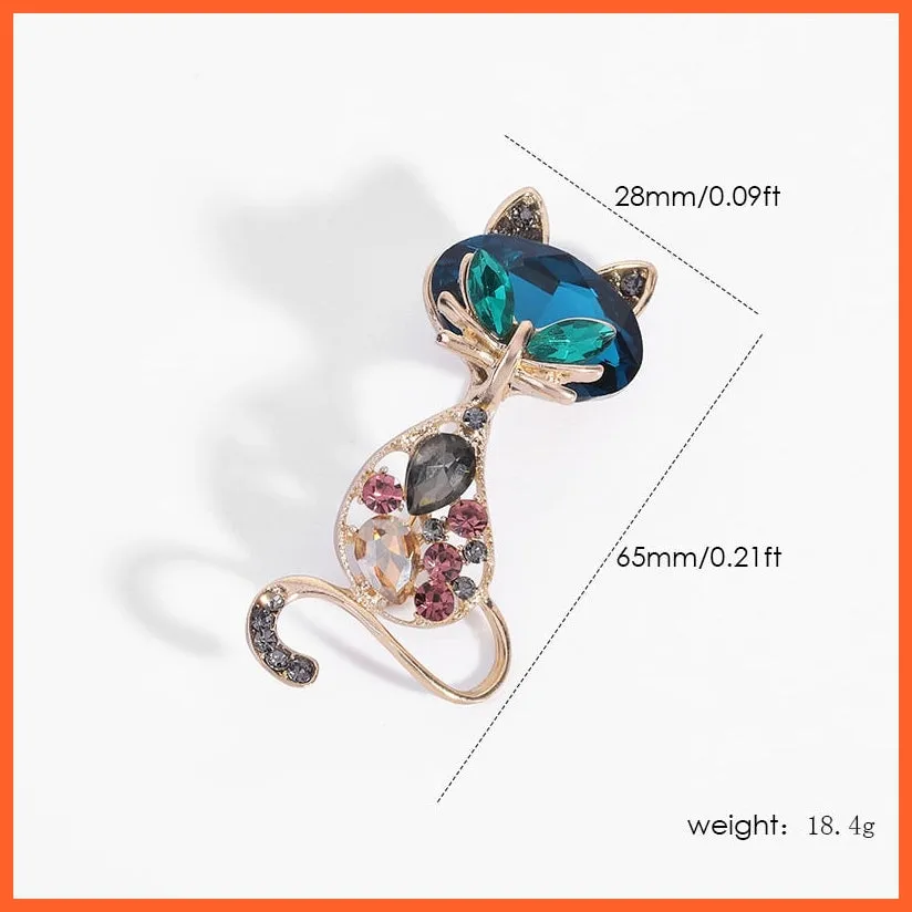 Gold Plated Inlaid Rhinestone Cat Brooch