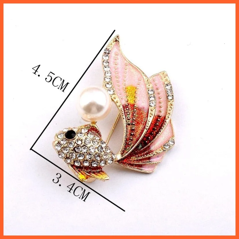 Goldfish Rhinestone Pearl Brooches Pin For Women