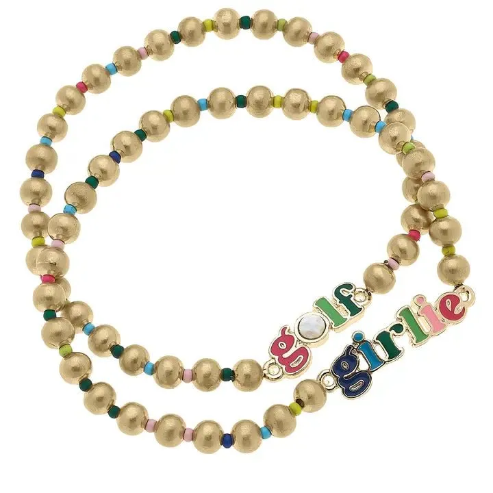 Golf Girlie Rainbow Ball Bead Stretch Bracelet Set of 2