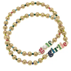Golf Girlie Rainbow Ball Bead Stretch Bracelet Set of 2