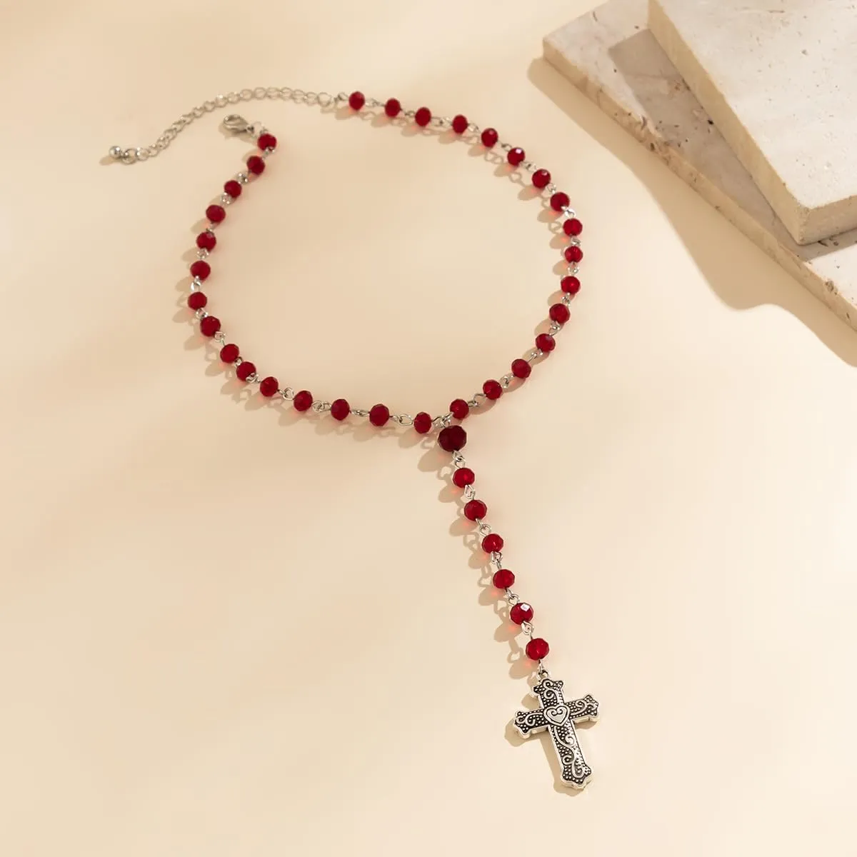 Gothic Cross Necklaces Layered Pearl Beads Cross Pendant Necklaces Punk Vintage Cross Chain Necklace Chunky Cross Necklace Gothic Jewelry for Women