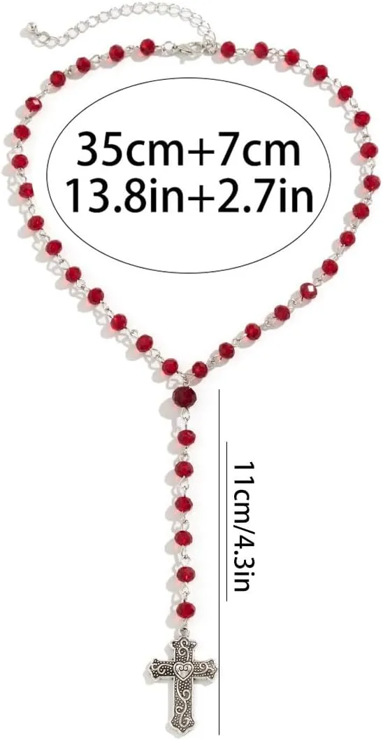 Gothic Cross Necklaces Layered Pearl Beads Cross Pendant Necklaces Punk Vintage Cross Chain Necklace Chunky Cross Necklace Gothic Jewelry for Women