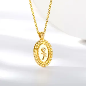 Gothic Oval Shape Roseflower Necklaces For Women Stainless Steel Gold
