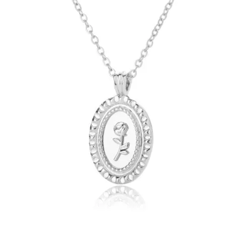 Gothic Oval Shape Roseflower Necklaces For Women Stainless Steel Gold