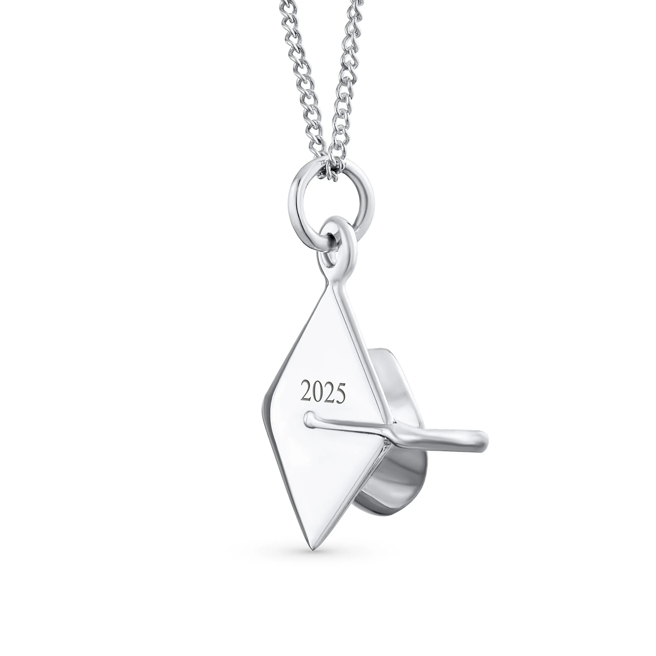 Graduate Gift Sterling Silver Pendant Necklace with Graduation Cap Hat Design