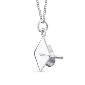 Graduate Gift Sterling Silver Pendant Necklace with Graduation Cap Hat Design