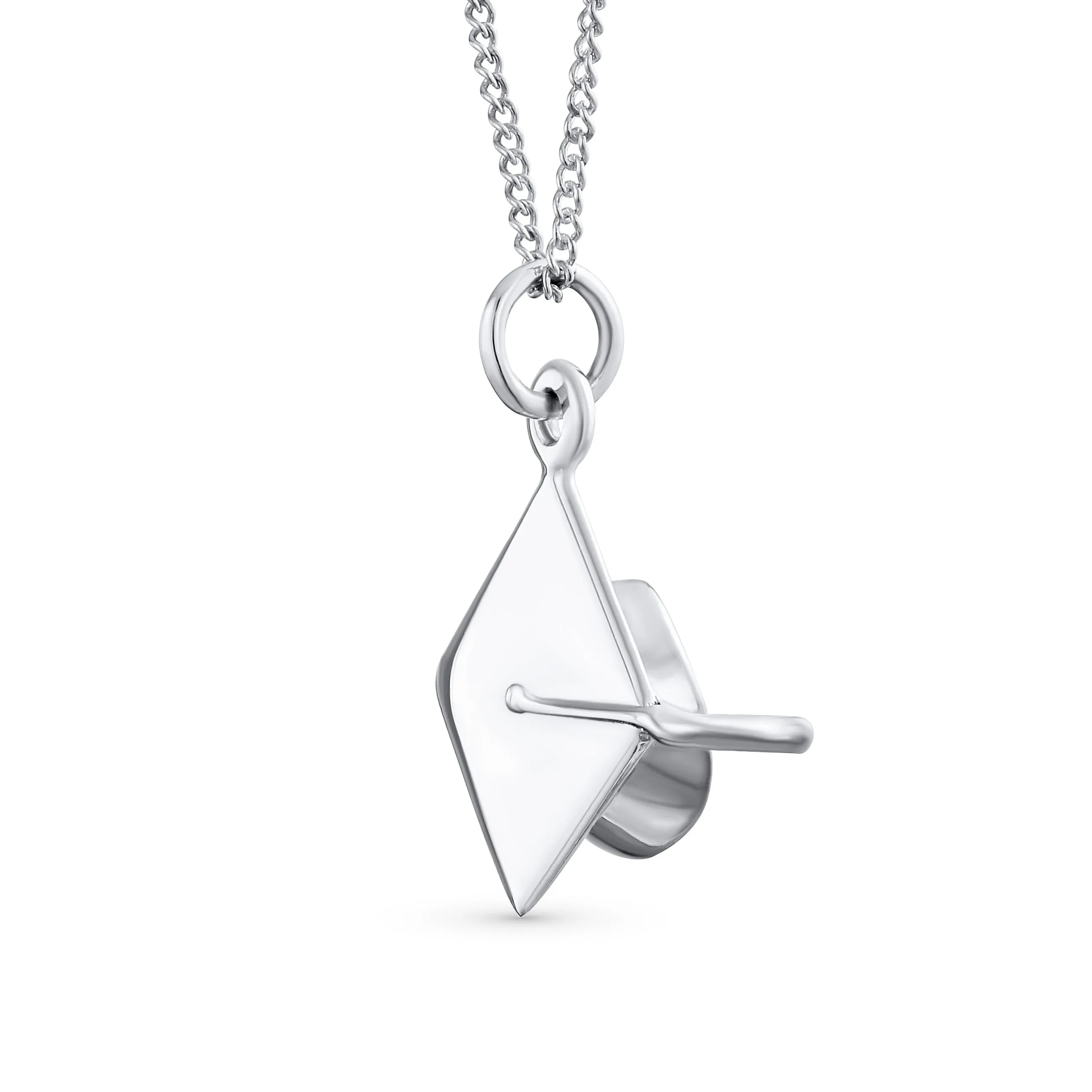 Graduate Gift Sterling Silver Pendant Necklace with Graduation Cap Hat Design