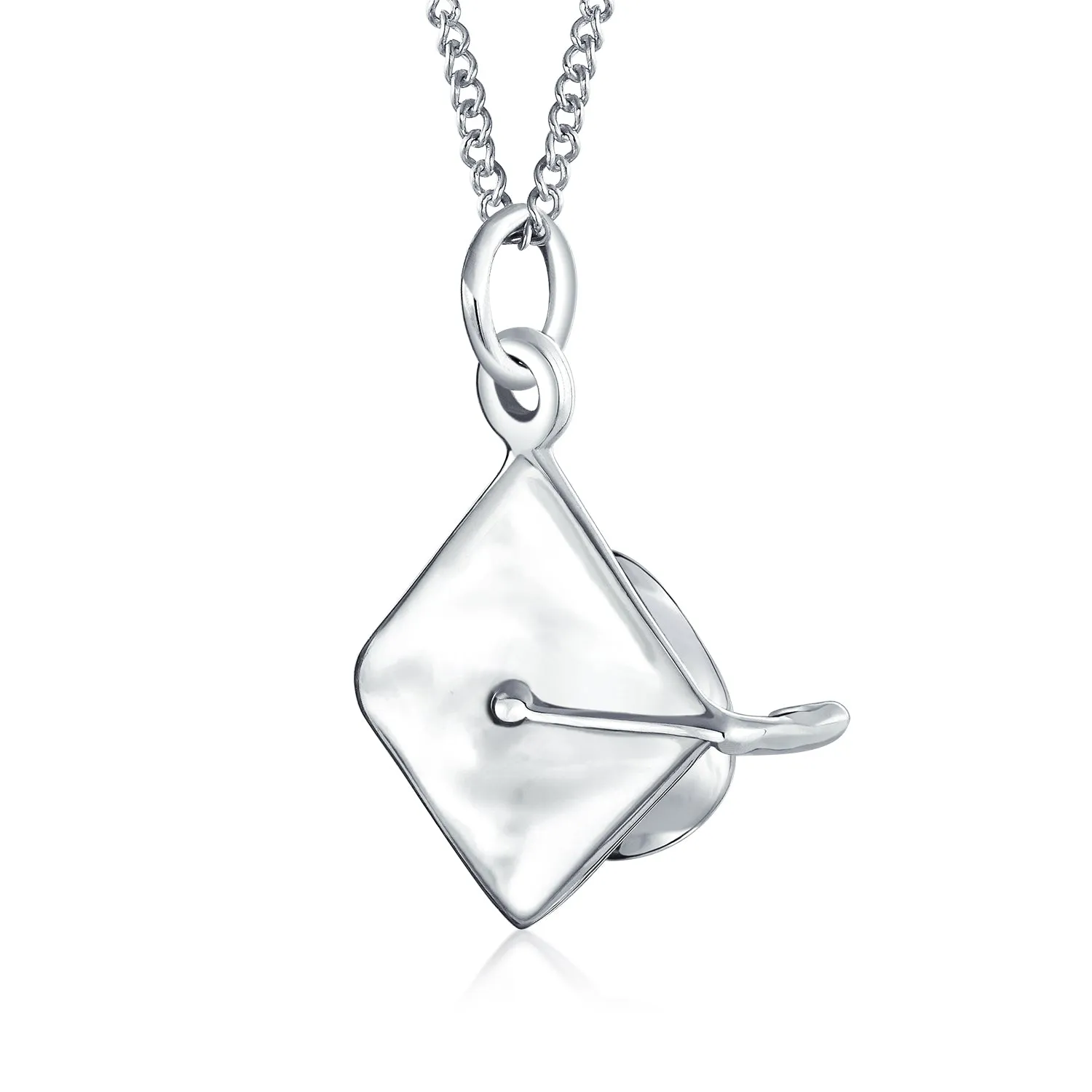 Graduate Gift Sterling Silver Pendant Necklace with Graduation Cap Hat Design
