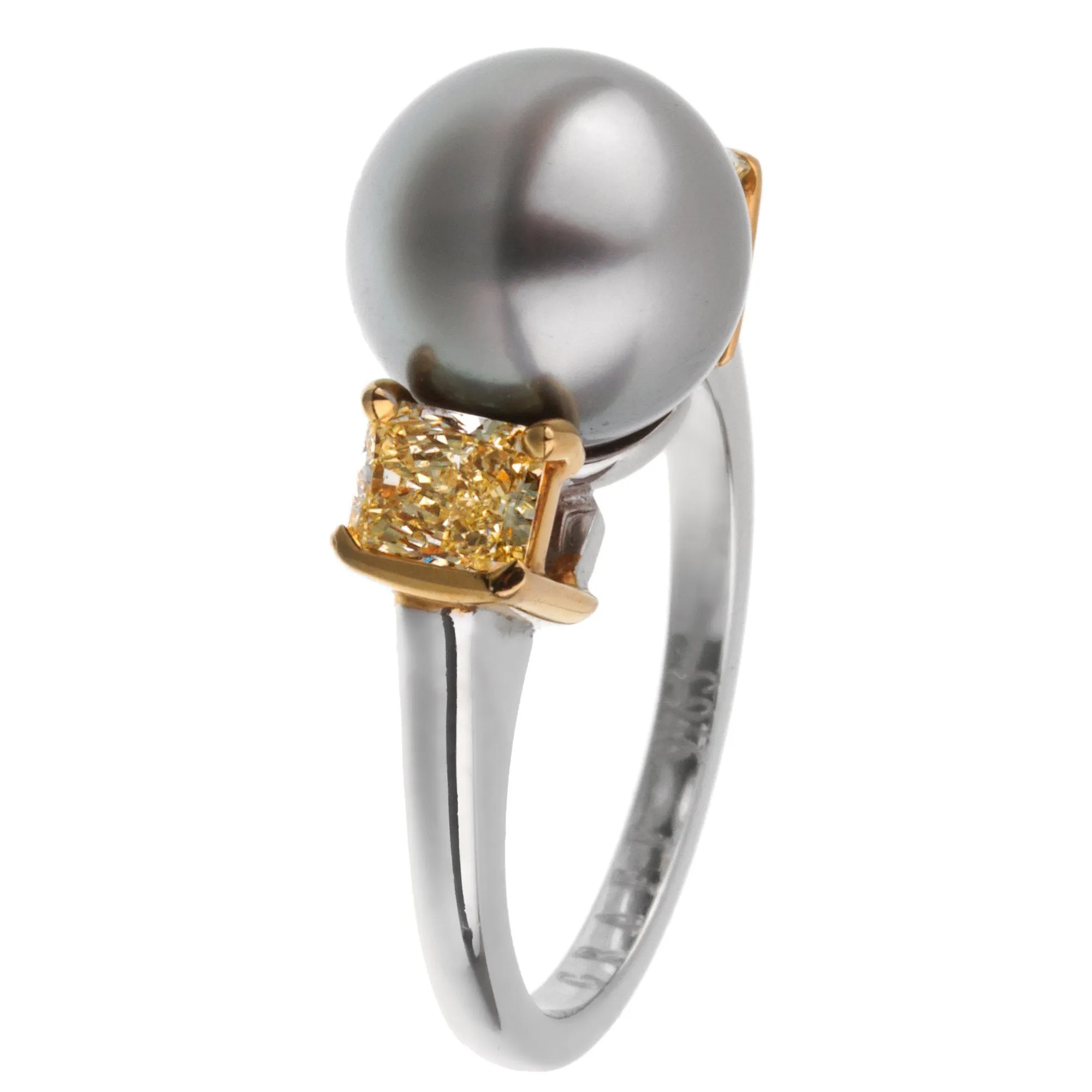 Graff Pearl Yellow Diamond Platinum Cocktail Ring Sz 5 1/2
