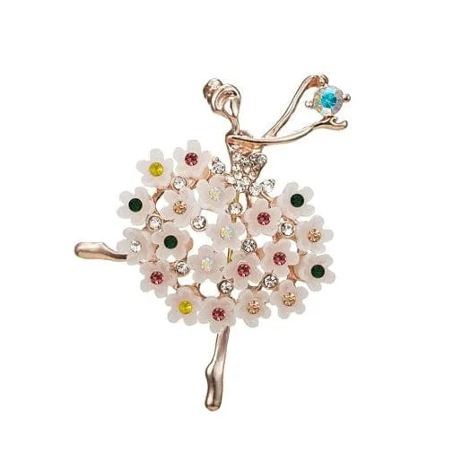 Gymnastics Girl Flower Dancer Crystal Brooches | Cute Pin Corsage Jewellery