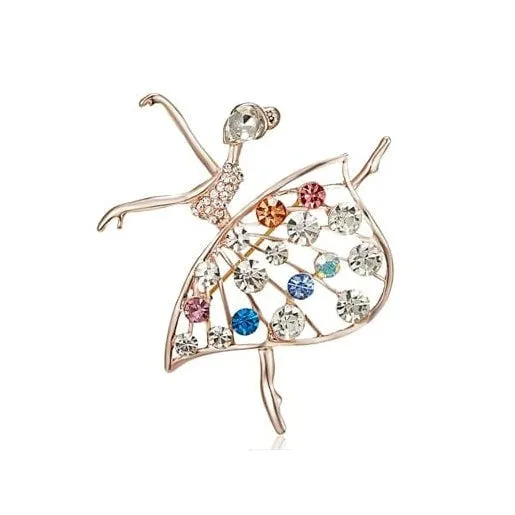 Gymnastics Girl Flower Dancer Crystal Brooches | Cute Pin Corsage Jewellery