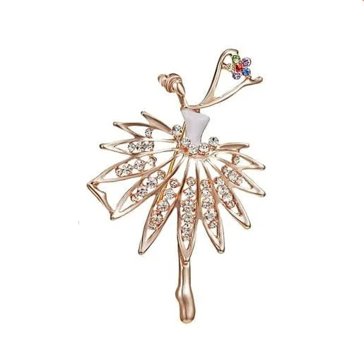 Gymnastics Girl Flower Dancer Crystal Brooches | Cute Pin Corsage Jewellery
