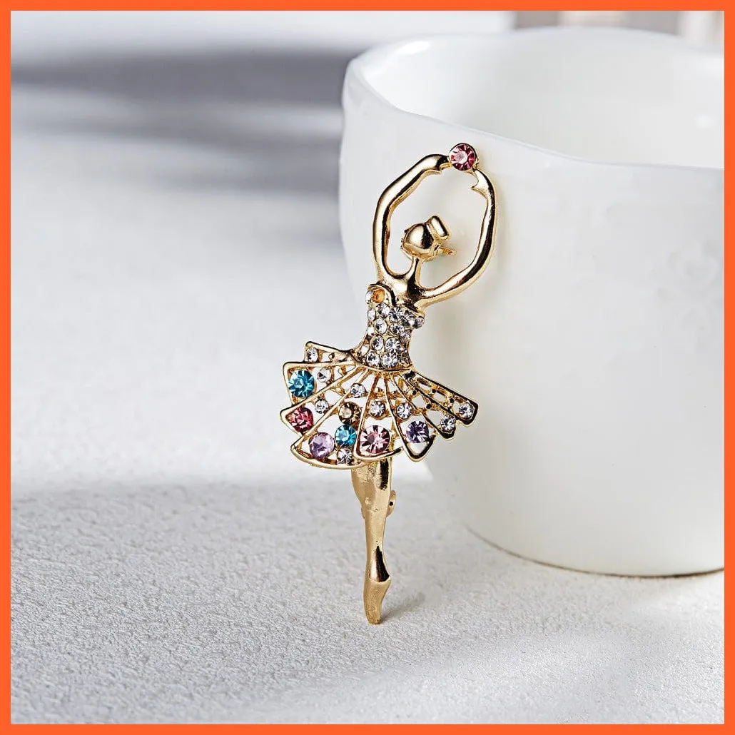 Gymnastics Girl Flower Dancer Crystal Brooches | Cute Pin Corsage Jewellery