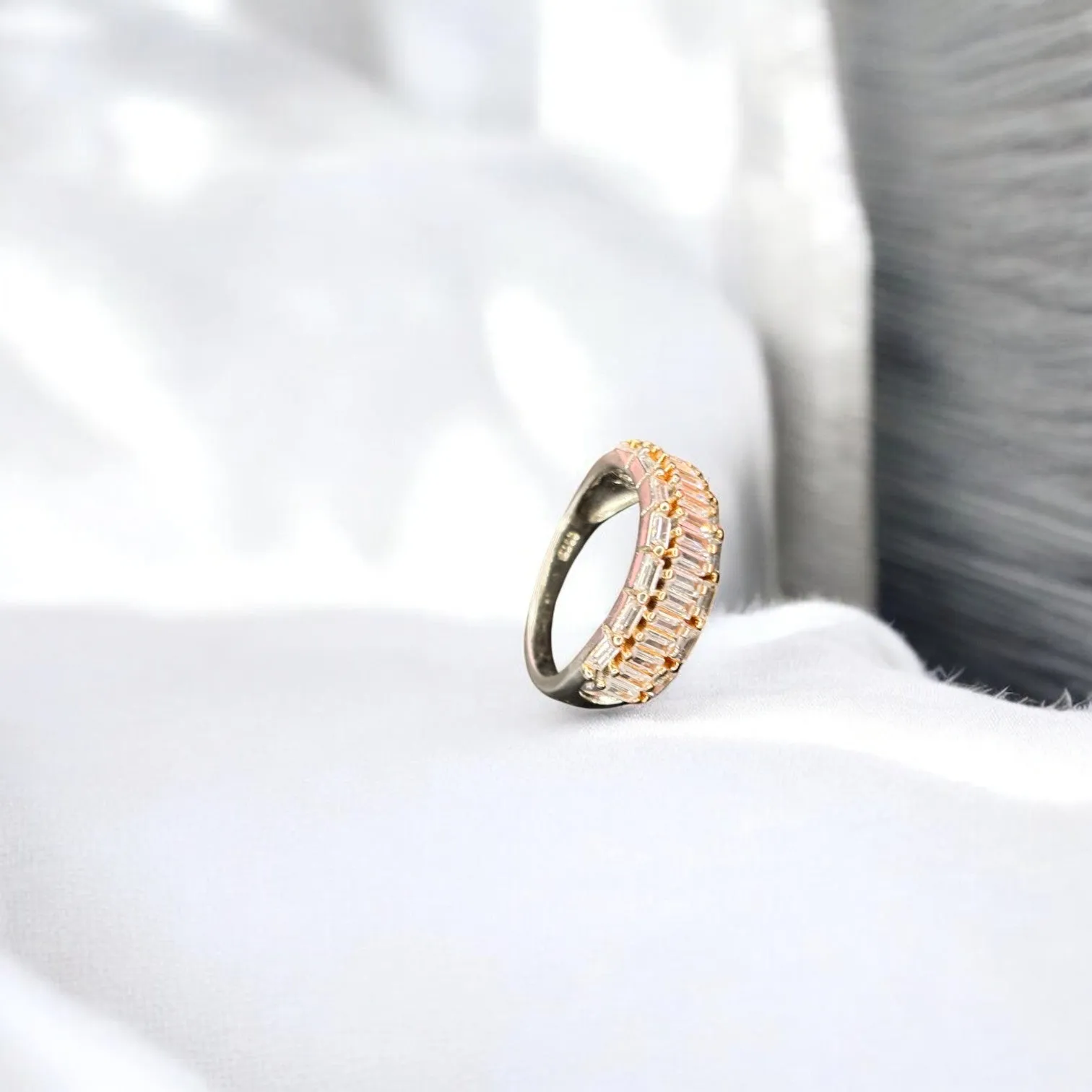 Half moon Sparkle CZ 925 silver Ring