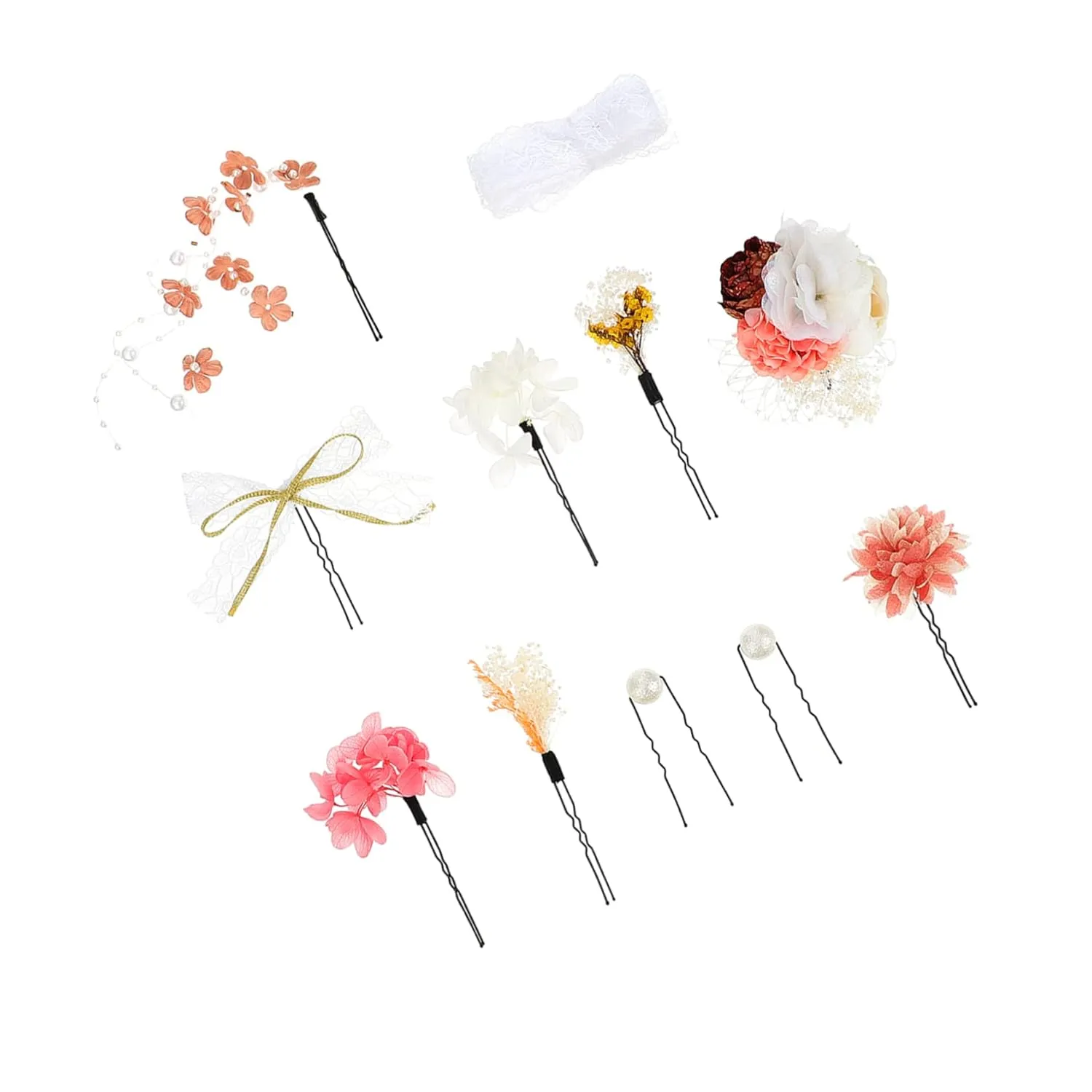 Happyyami 1Set Lolita Lace Hairband with Shaped Hair Stick Simulation Flower Hairpin for Cosplay Party Headwear for Japanese Clothing Coming of Age Ceremonies