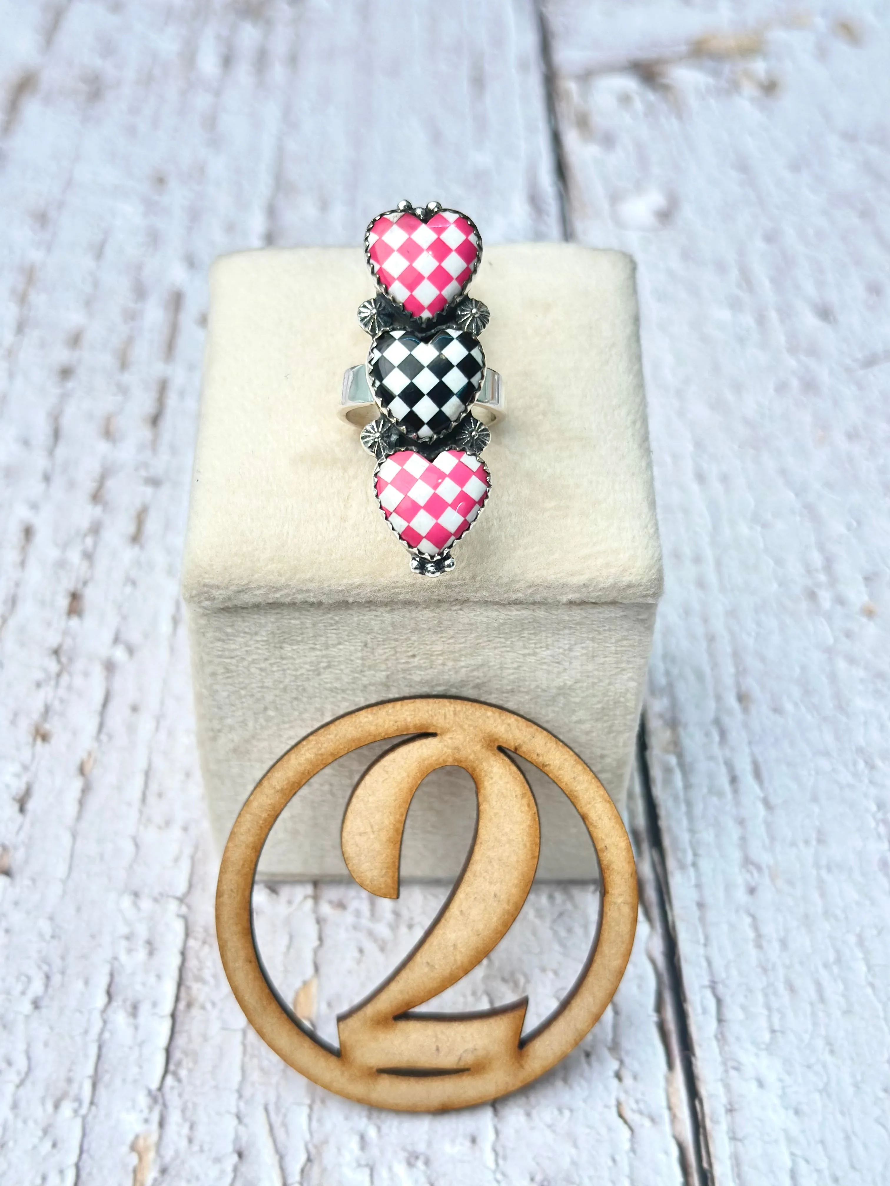 Harley's Checkered Heart Rings