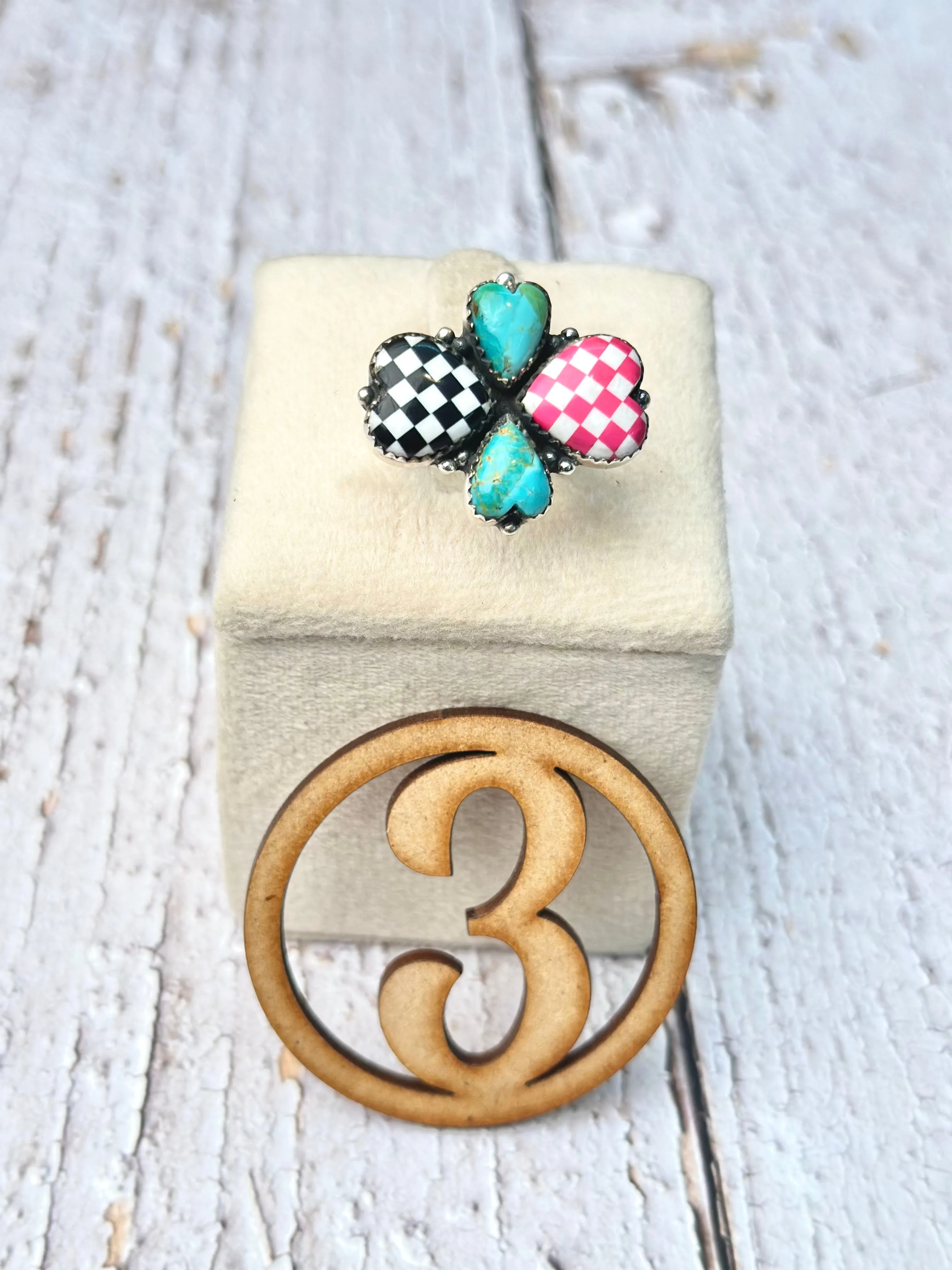Harley's Checkered Heart Rings