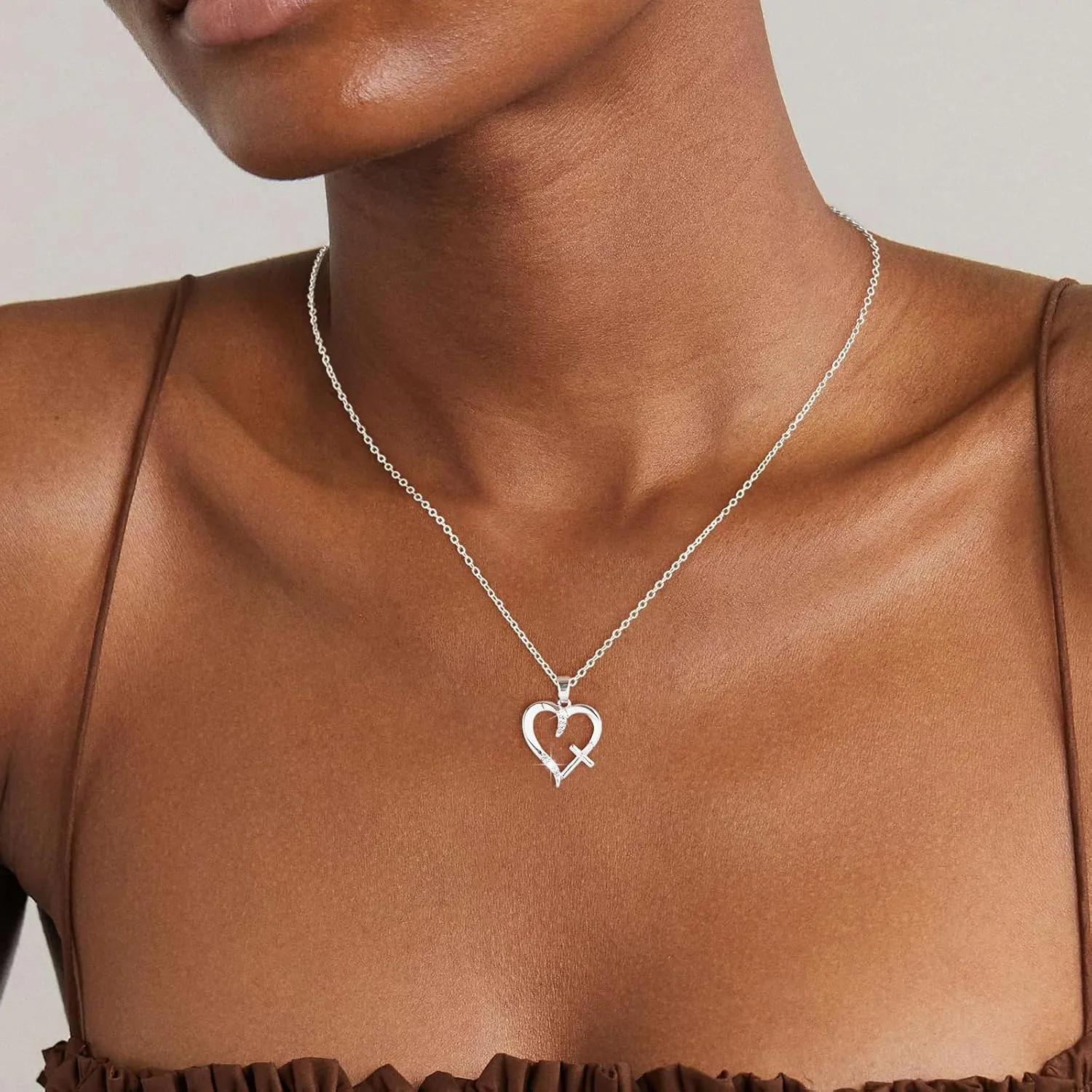Heart Cross Necklaces For Women,14K Real Gold Silver Plated Dainty Charm Love Heart Cross Pendant Necklace For Women,Necklaces Jewelry Gift for Women Present on Anniversary Christmas Valentines Mothers Day Birthday