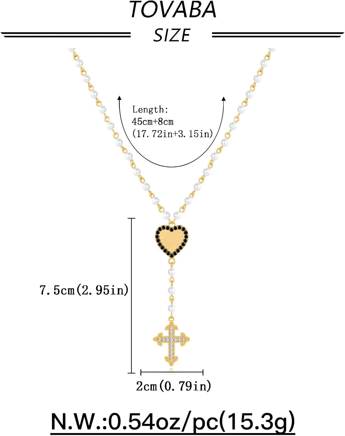 Heart Y-Necklace for Women Cross Necklace | Gothic Crystal Heart Pendant Necklace Rosary Beads Y-Shaped Necklace Beaded Chain Necklace for Women
