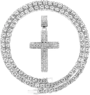HH BLING EMPIRE Gold/Silver Diamond Cross Pendant Necklace for Men Women-Iced Out Chains with Cross Necklace 24 Inch