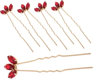 Homoyoyo 5pcs Red Rhinestone U Shaped Hair Pins Elegant Bridal Hair Accessories for Weddings Proms Parties User Friendly Design for Women
