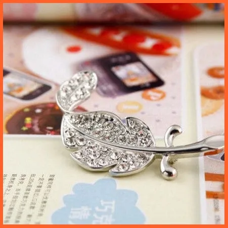 Hot Fashion Rhinestone Leaves Feather Brooches | Corsage Enamel Pins