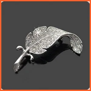 Hot Fashion Rhinestone Leaves Feather Brooches | Corsage Enamel Pins