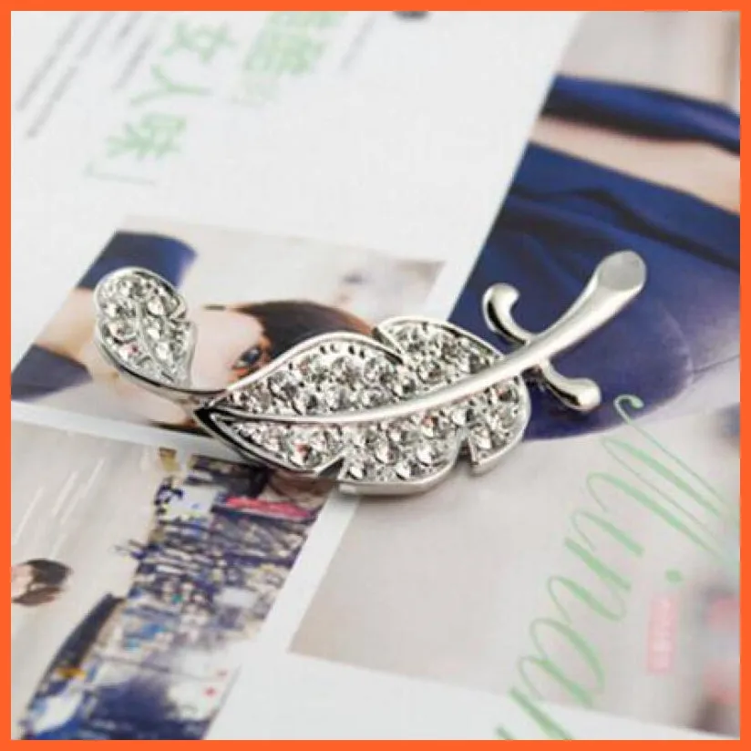 Hot Fashion Rhinestone Leaves Feather Brooches | Corsage Enamel Pins