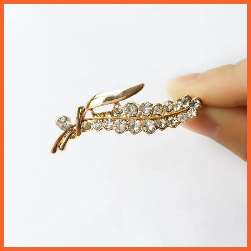 Hot Fashion Rhinestone Leaves Feather Brooches | Corsage Enamel Pins