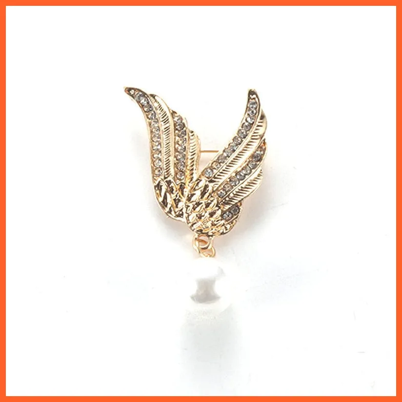 Hot Fashion Rhinestone Leaves Feather Brooches | Corsage Enamel Pins