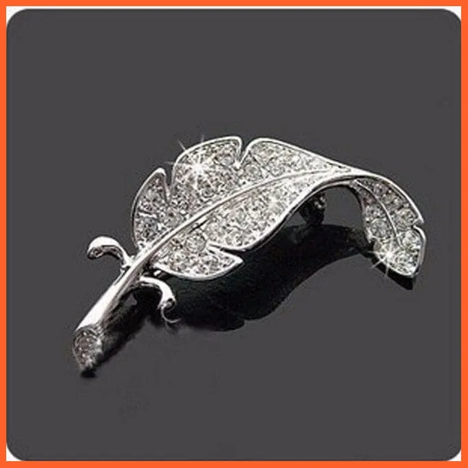 Hot Fashion Rhinestone Leaves Feather Brooches | Corsage Enamel Pins
