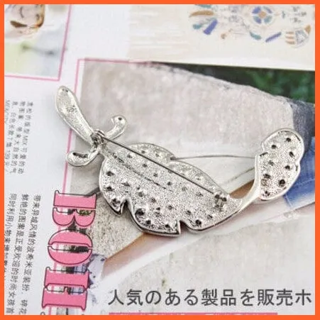 Hot Fashion Rhinestone Leaves Feather Brooches | Corsage Enamel Pins
