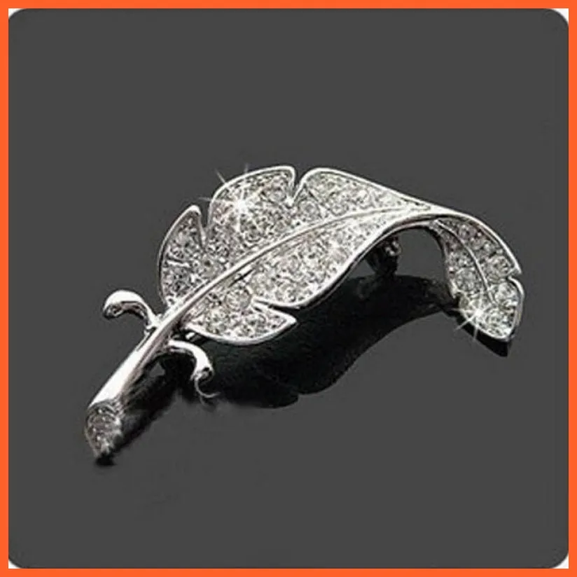 Hot Fashion Rhinestone Leaves Feather Brooches | Corsage Enamel Pins