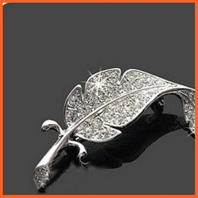 Hot Fashion Rhinestone Leaves Feather Brooches | Corsage Enamel Pins