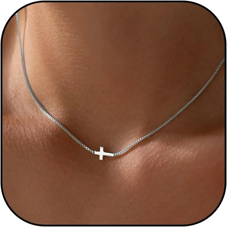 HUASAI Cross Necklace for Women Dainty 14K Gold Plated Cross Necklaces for Women Trendy Minimalist Tiny Cross Choker Necklace Gold Faith Jewelry Gifts