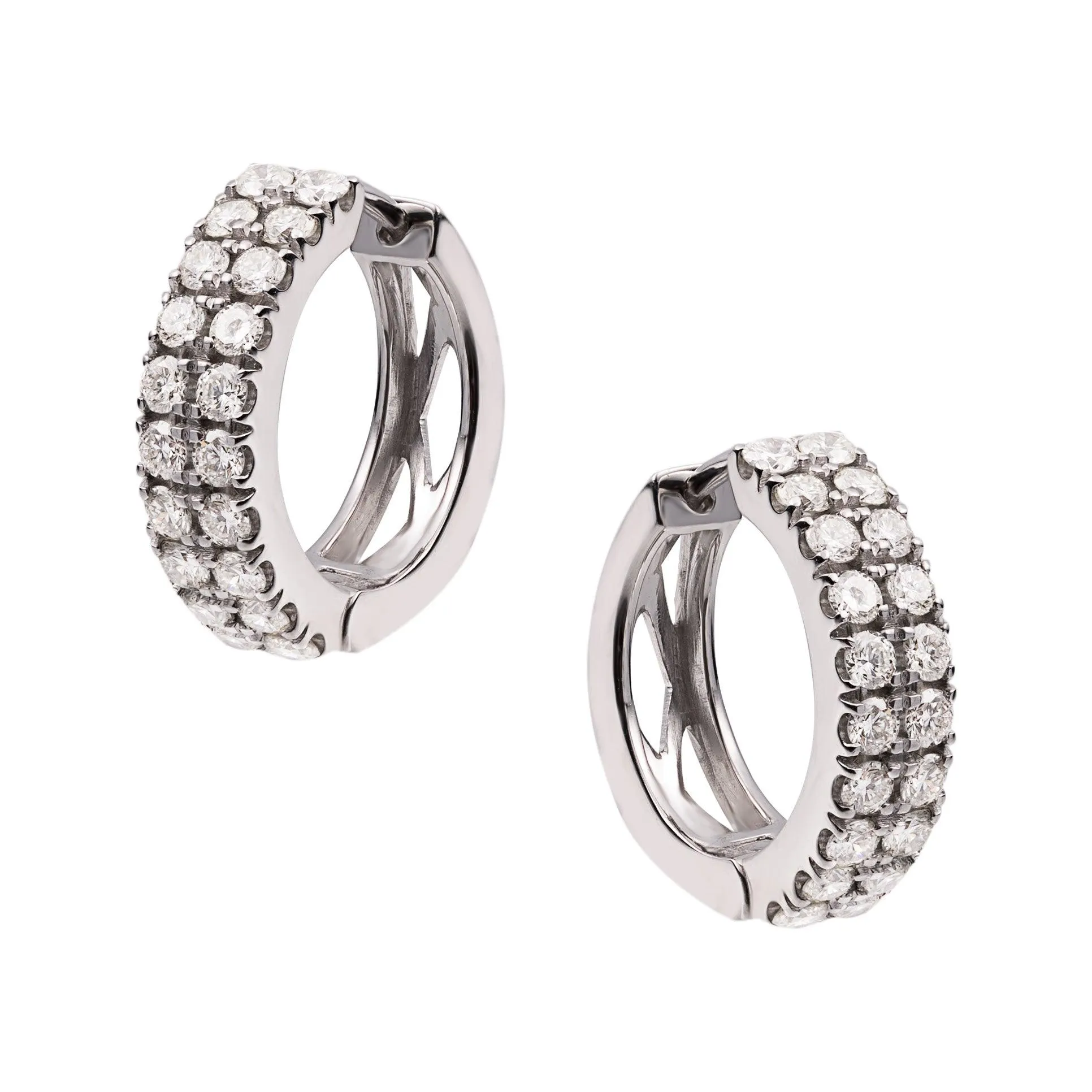 Huggie Hoop Diamond Earrings 1.07ct 14K White Gold