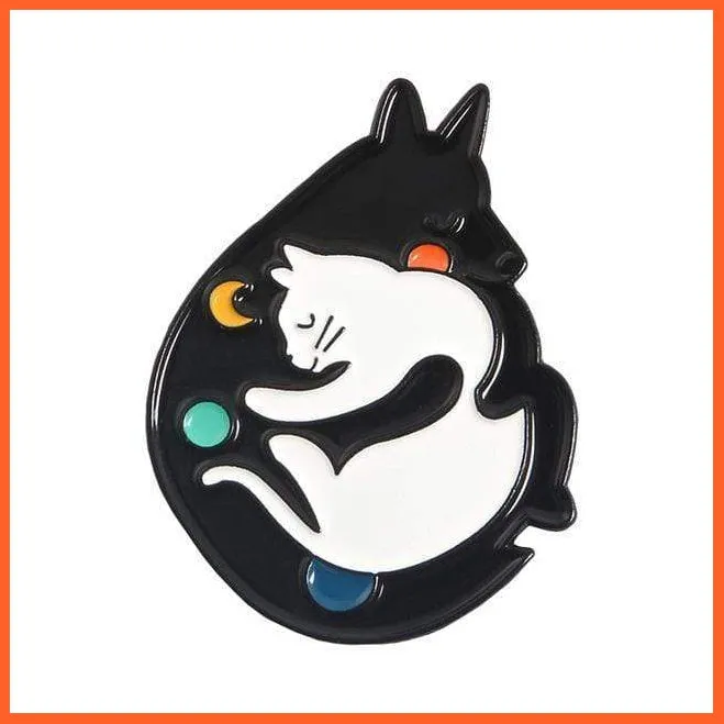 Hugging Cat With Skull Enamel Dark Punk Animal Kitten Lapel Pin Brooches