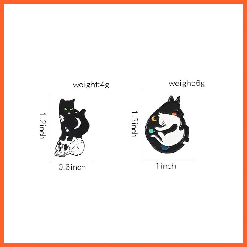 Hugging Cat With Skull Enamel Dark Punk Animal Kitten Lapel Pin Brooches