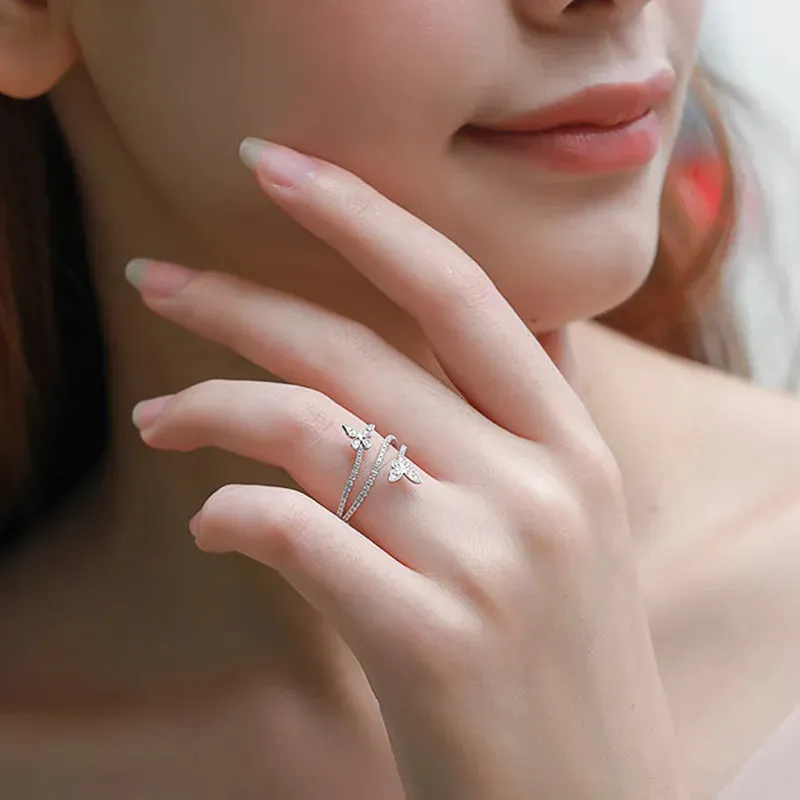 Huitan Exquisite Butterfly Rings for Women Luxury Inlaid Bling Bling Cubic Zirconia Temperament Female Accessory Fashion Jewelry