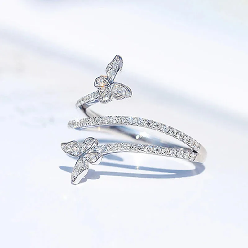 Huitan Exquisite Butterfly Rings for Women Luxury Inlaid Bling Bling Cubic Zirconia Temperament Female Accessory Fashion Jewelry