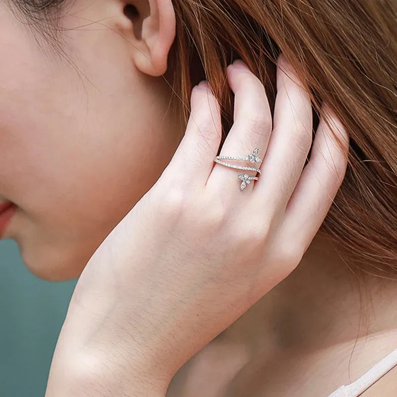 Huitan Exquisite Butterfly Rings for Women Luxury Inlaid Bling Bling Cubic Zirconia Temperament Female Accessory Fashion Jewelry