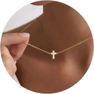 IEFWELL Cross Necklaces for Women - Dainty Gold Silver Cross Necklace for Women Trendy Simple Sideways Layered CZ Cross Necklaces Gold Jewelry for Womens Gifts